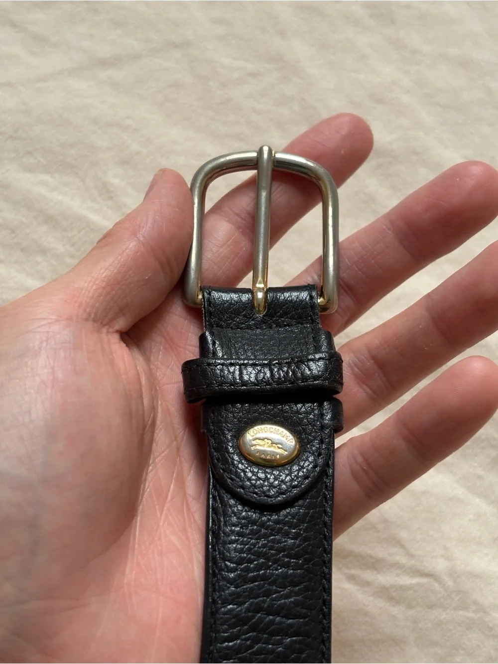 Longchamp Black Leather Dress Belt Size 38